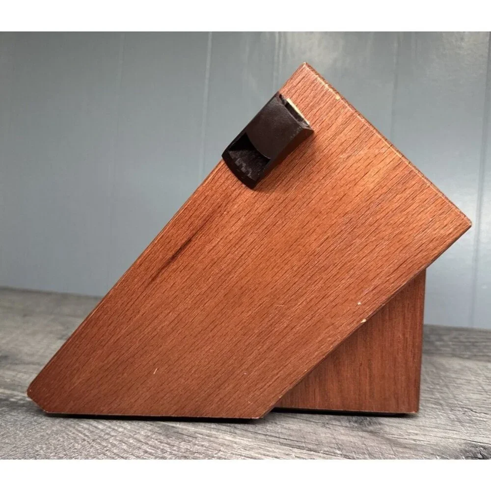 Cutco 5 Slot Knife Block Honey Oak Wood Heavy‎ with Side Scissor Holder USA Made